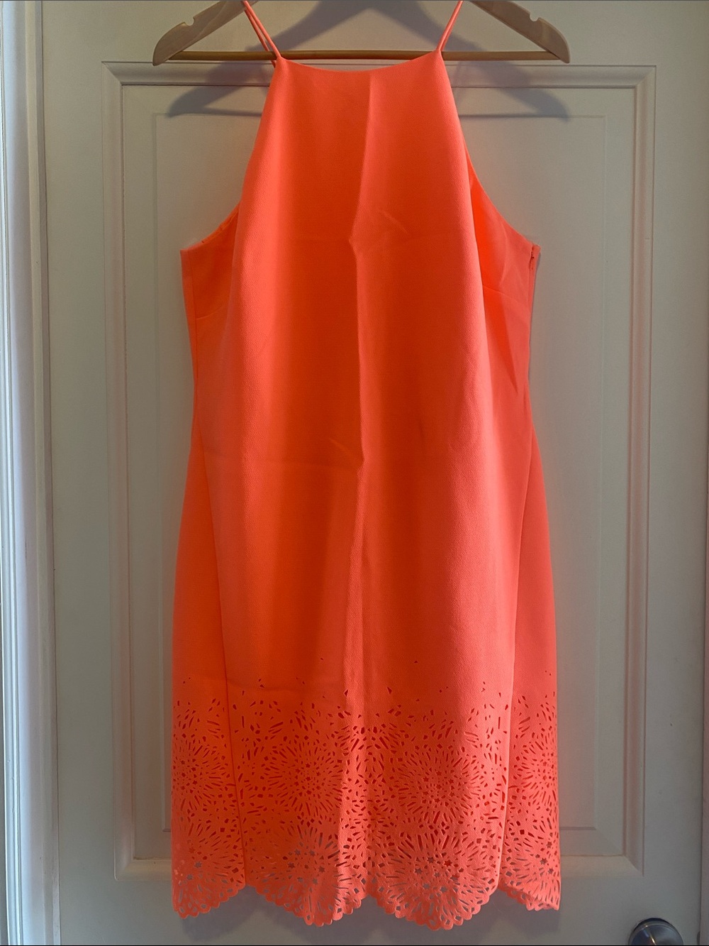 Women’s Sleeveless Laser-Cut Hem Dress in Bright Orange